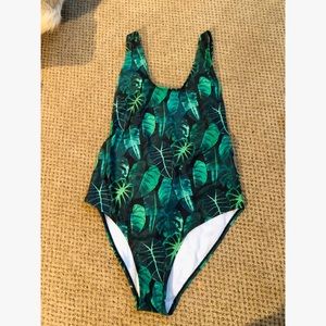 Leaf Print Low Back Swimsuit